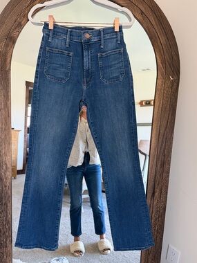 MOTHER Dark Blue High-Rise Flare Jeans
